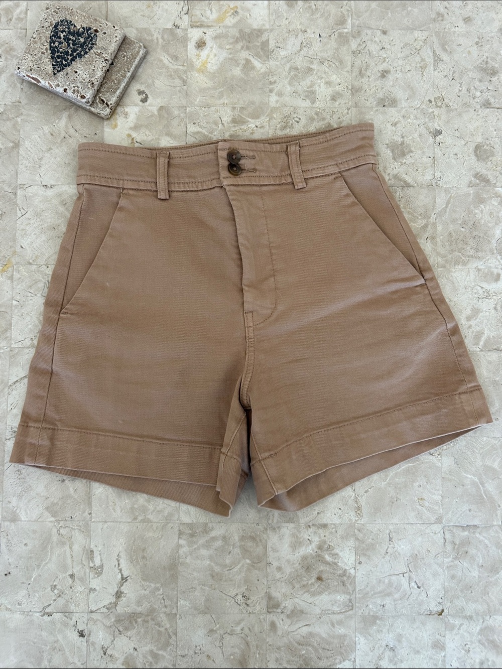 Everlane Way-High Canvas Shorts Ash Brown Tan Khaki Cotton High Rise Size 2